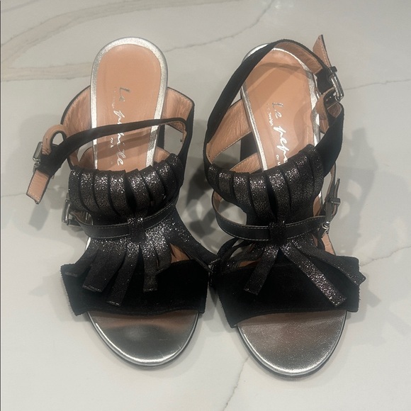 Anthropologie Shoes - Italian Black and Silver Women's high heel dressy sandals